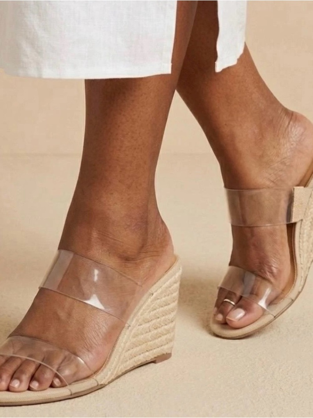 a new day Clear Strap Espadrille Wedges - Tan